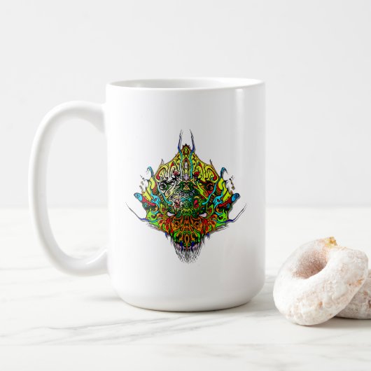 Alien Head yellow tribal design Kaffeetasse (Mit Donut)