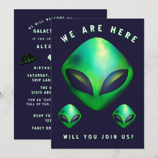 Alien Heads 40. Geburtstagsfeier Einladung (Vorne/Hinten)
