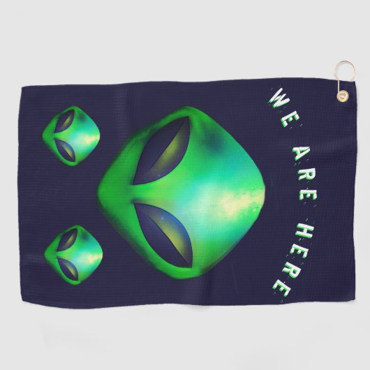Alien Heads "We Are Here"  Golfhandtuch (Horizontal)