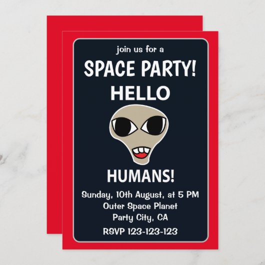 Alien Hello Humans Funny Alien Space Party Einladung (Vorne/Hinten)