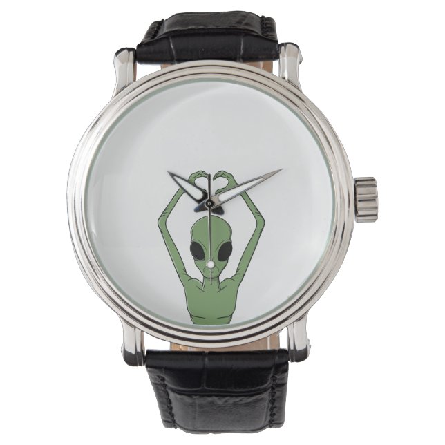 Alien-Herz-Pose Armbanduhr (Vorderseite)