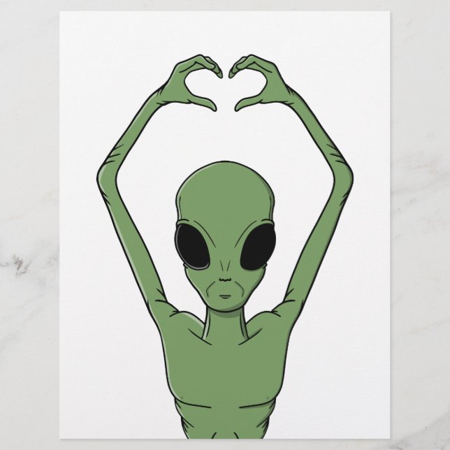 Alien-Herz-Pose Briefbogen (Vorderseite)