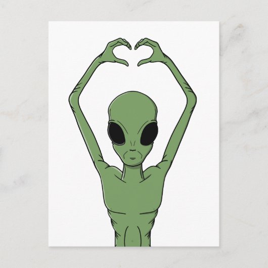 Alien-Herz-Pose Feiertagspostkarte (Vorderseite)