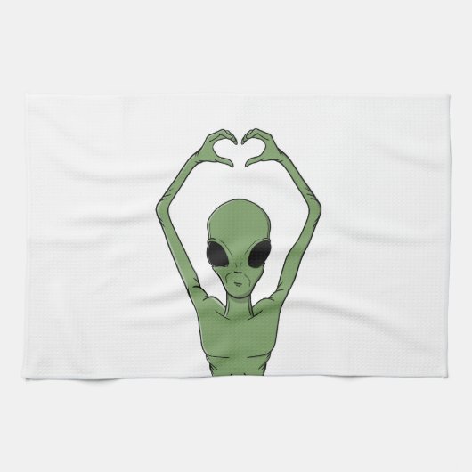 Alien-Herz-Pose Geschirrtuch (Horizontal)