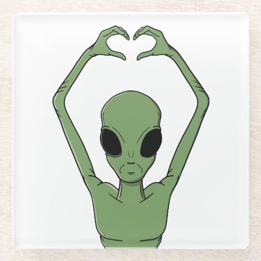 Alien-Herz-Pose Glasuntersetzer (Vorderseite)
