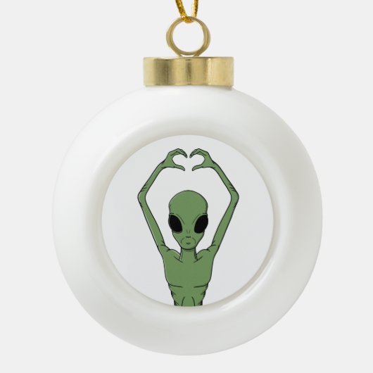 Alien-Herz-Pose Keramik Kugel-Ornament (Vorderseite)