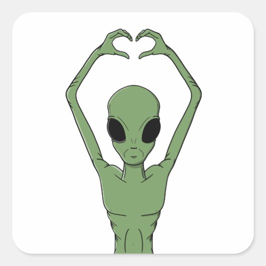 Alien-Herz-Pose Quadratischer Aufkleber (Vorderseite)
