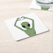 Alien-Herz-Pose Rechteckiger Pappuntersetzer (angewinkelt)