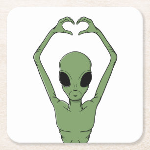Alien-Herz-Pose Rechteckiger Pappuntersetzer