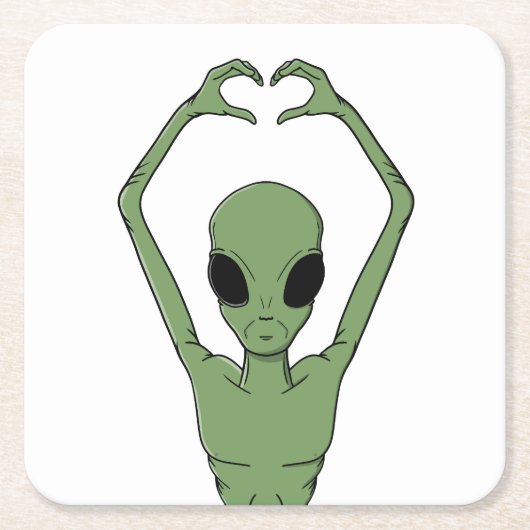 Alien-Herz-Pose Rechteckiger Pappuntersetzer (Vorderseite)