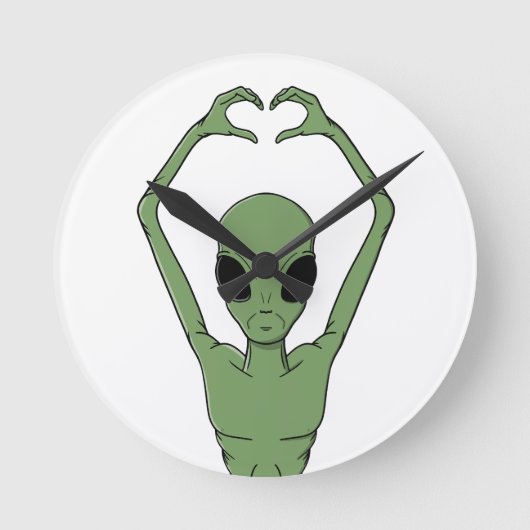 Alien-Herz-Pose Runde Wanduhr (Vorderseite)