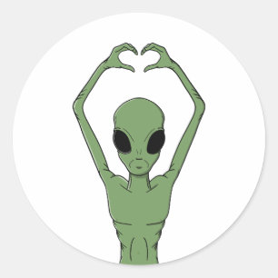 Alien-Herz-Pose Runder Aufkleber
