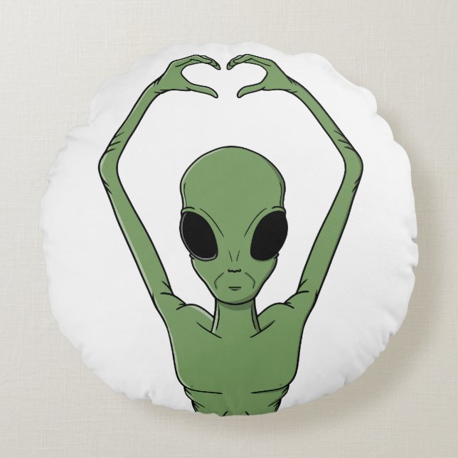 Alien-Herz-Pose Rundes Kissen (Vorderseite)