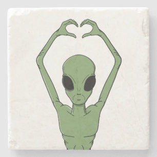 Alien-Herz-Pose Steinuntersetzer