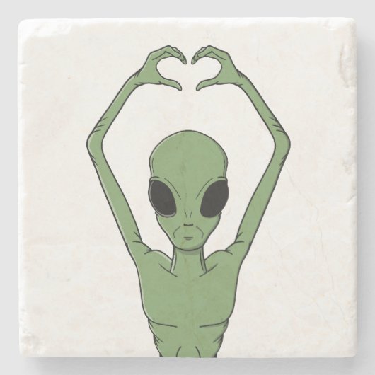 Alien-Herz-Pose Steinuntersetzer (Vorderseite)