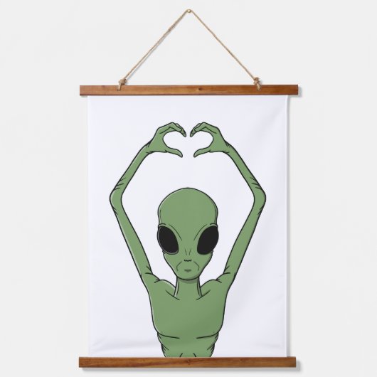 Alien-Herz-Pose Wandteppich Mit Holzrahmen (Vorderseite)