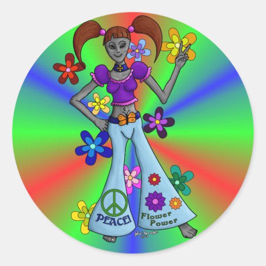 Alien Hippy Round Runder Aufkleber (Vorderseite)