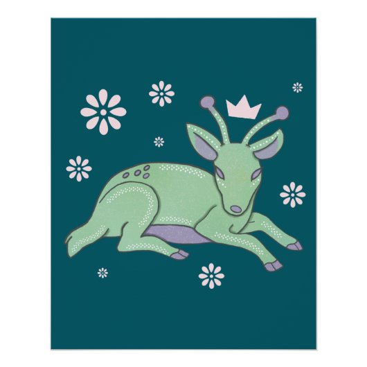 Alien-Hirsch-Volks kunst | Whimsical Grüner Hirsch Poster (Vorderseite)