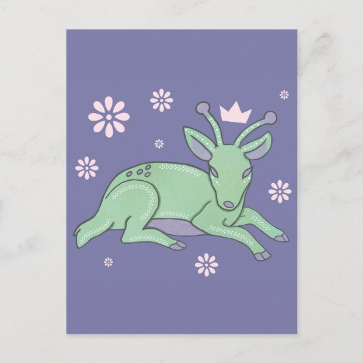Alien-Hirsch-Volks kunst | Whimsical Grüner Hirsch Postkarte (Vorderseite)