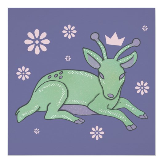 Alien-Hirsch-Volkskunst | Whimsicaler grüner Hirsc Poster (Vorderseite)