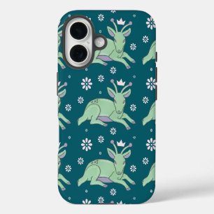 Alien-Hirsch-Volkskunst Whimsischer grüner Hirsc iPhone 16 Hülle