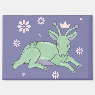 Alien-Hirsch-Volkskunst Whimsischer grüner Hirsc Magnet