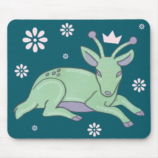 Alien-Hirsch-Volkskunst | Whimsischer grüner Hirsc Mousepad (Vorne)