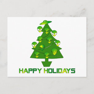Alien Holiday Tree Feiertagspostkarte