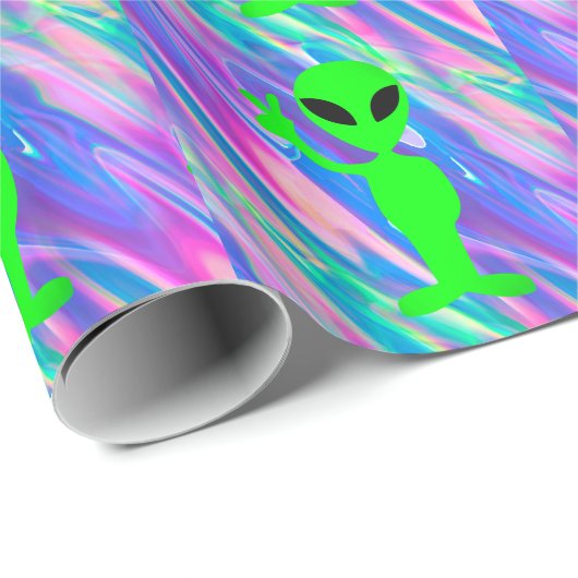 Alien Hologramm Geschenkpapier (Rolleneckpunkt)