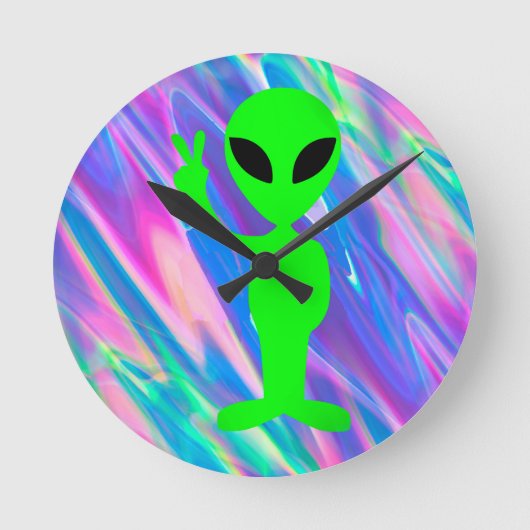 Alien Hologramm Runde Wanduhr (Vorderseite)