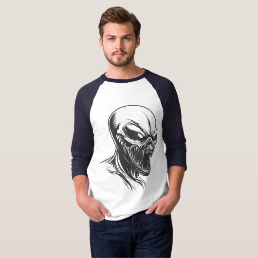 Alien Horror Skull T-Shirt – Dark Sci-Fi Creature  (Vorne ganz)