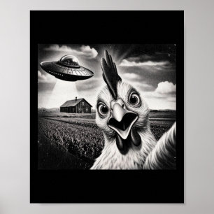 Alien Hühnchen-Selfie mit UFO Poster