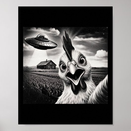Alien Hühnchen-Selfie mit UFO  Poster (Vorne)