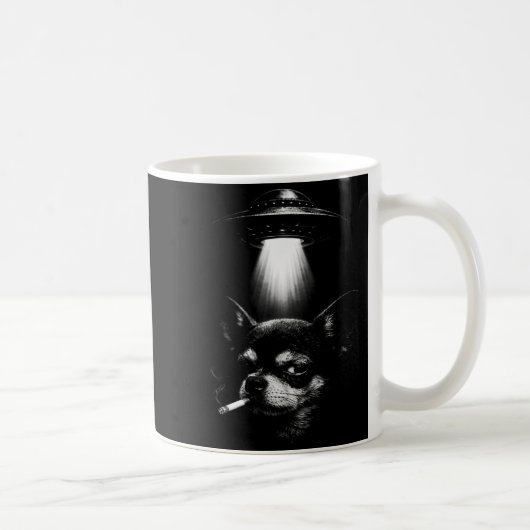 Alien Hund raucht Zigarette Ufo Tee Lustiger Chihu Kaffeetasse (Rechts)