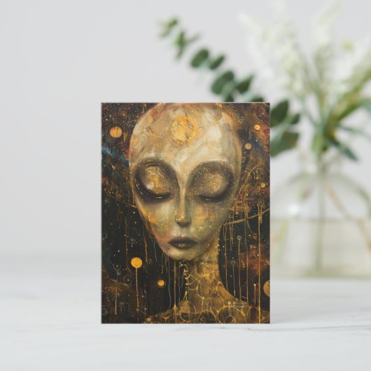 Alien im Klimt-Stil Postkarte (Stehend Vorderseite)