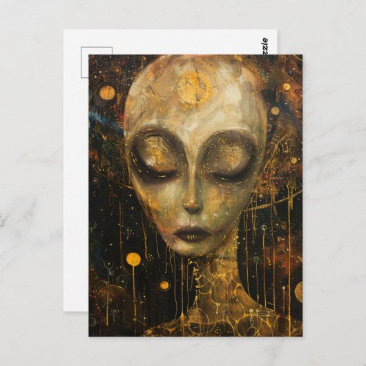 Alien im Klimt-Stil Postkarte (Vorne/Hinten)