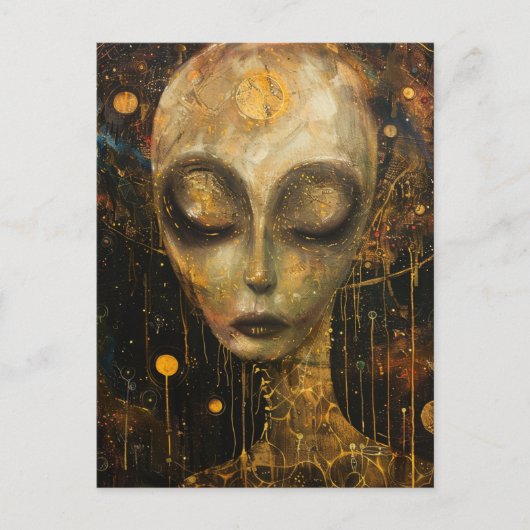 Alien im Klimt-Stil Postkarte (Vorderseite)