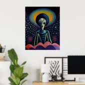 Alien im Stil der 1940er Jahre mit einem Halo Poster (Heimbüro)