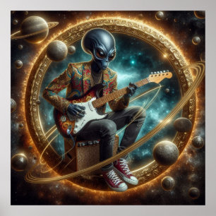 Alien im Weltraum, Gitarre spielen, Extravagante J Poster