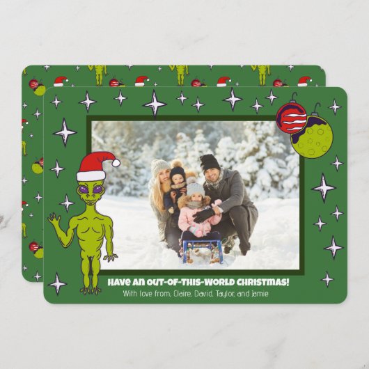 Alien im Weltraum in Weihnachtsmannmütze - Weihnac Ankündigung (Vorne/Hinten)