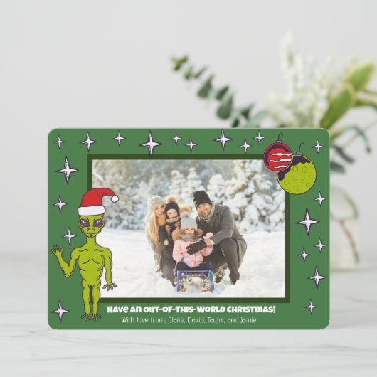 Alien im Weltraum in Weihnachtsmannmütze - Weihnac Ankündigung (Stehend Vorderseite)