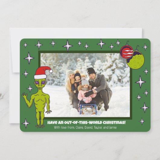 Alien im Weltraum in Weihnachtsmannmütze - Weihnac Ankündigung (Vorderseite)
