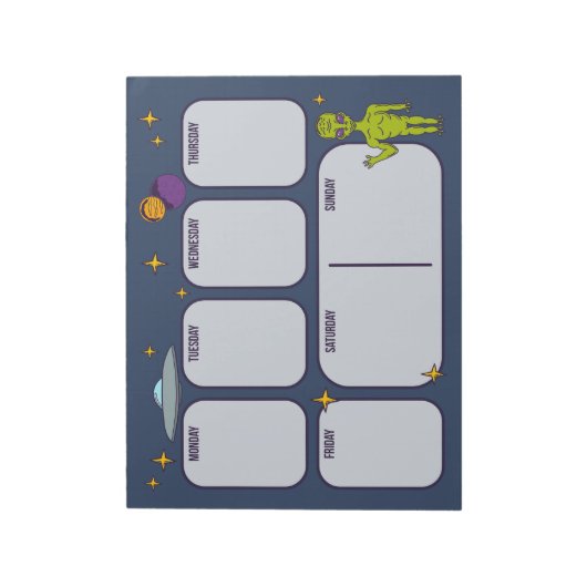 Alien im Weltraum mit Flying Saucer Planner Pad Notizblock (Rotiert)