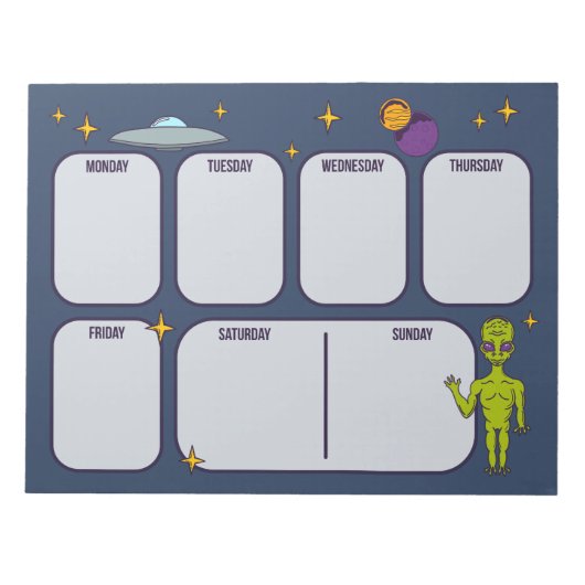 Alien im Weltraum mit Flying Saucer Planner Pad Notizblock (Vorderseite)