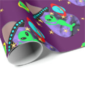 Alien im Weltraum Spaß Kinder Niedliches Party Geschenkpapier (Rolleneckpunkt)