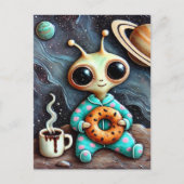 Alien in Blue PJs mit Kaffee und Bagel Postkarte (Vorderseite)