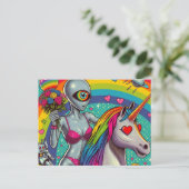 Alien in einem Bikini auf einem Einhorn Postkarte (Stehend Vorderseite)