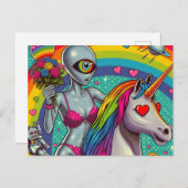 Alien in einem Bikini auf einem Einhorn Postkarte (Vorne/Hinten)