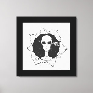 Alien in einem Loch gespannte Leinwanddruck