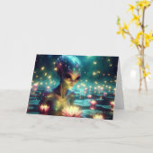 Alien in einem Lotus-Teich Karte (Gelbe Blume)